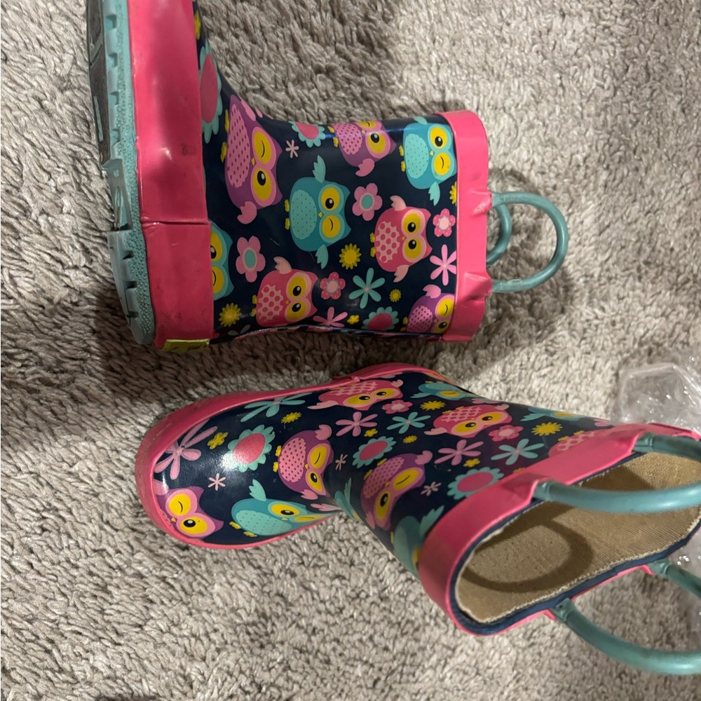 Colorful Owl Print Kids Rain Boots